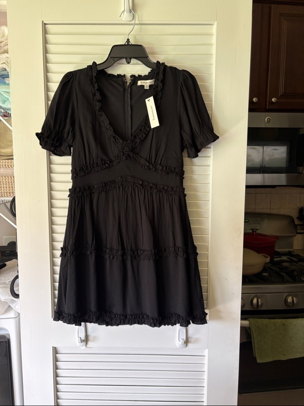 Francesca's Collections Black Ruffle V-Neck Mini Dress